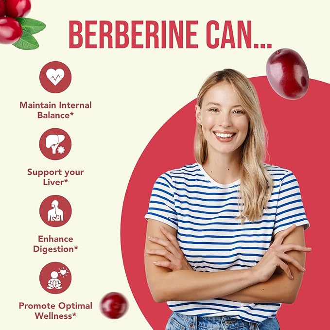High Strength Berberine Supplement 500mg - Once Daily Potent Berberine 500mg Antioxidant Quercetin Supplement for Heart Aging and Vitality Support - Vegan Friendly &amp Made in the USA (180 Servings)