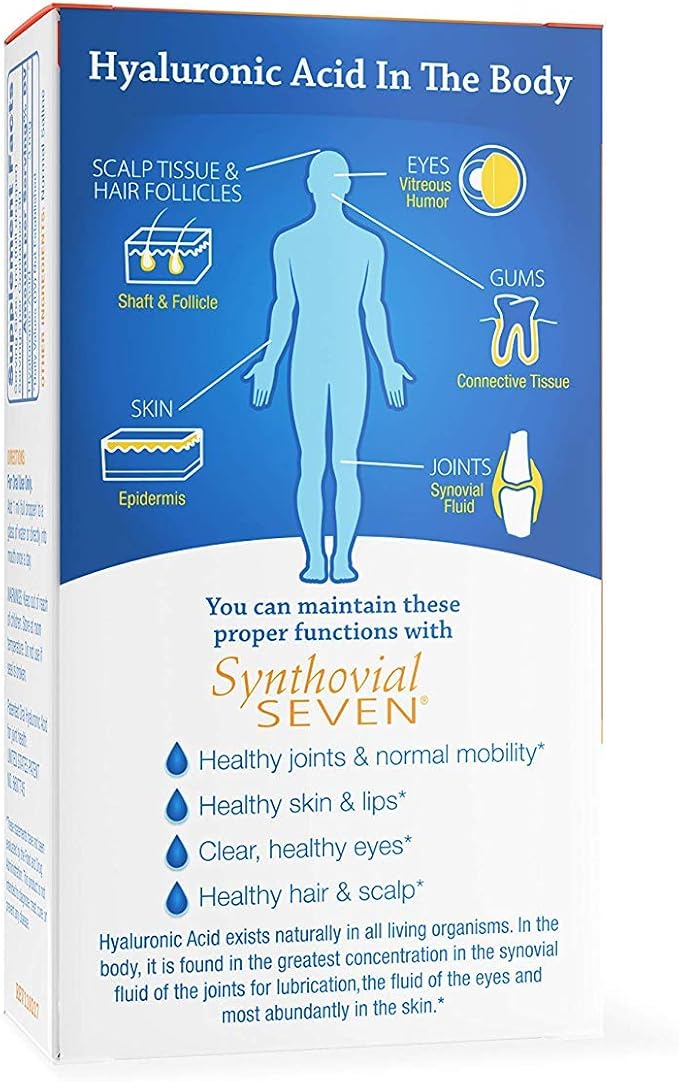 Hyalogic Synthovial Seven Liquid Hyaluronic Acid – Vegan Oral Joint &amp Skin Supplement High Molecular Weight Pure Hydration Support Supplements 1 oz (2 Pack)
