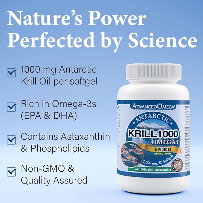 Antarctic Krill Oil 1000mg Contains Omega-3 Fatty Acid EPA DHA Axtaxanthin and Phospholipids (60 Count)