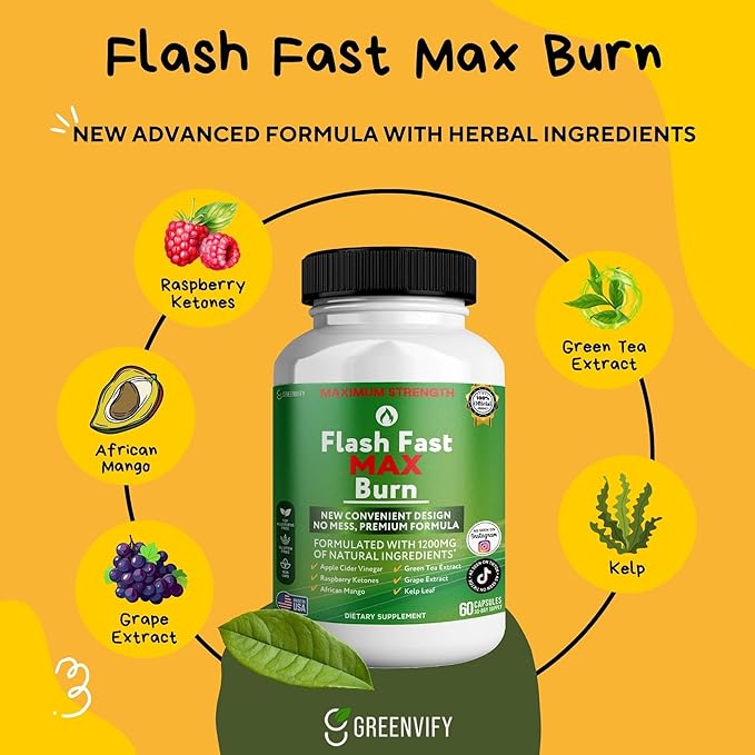 Flash Fast Max Burn Dietary Supplement Natural Ingredients 60 Veggie Capsules 30-Day Supply (2)