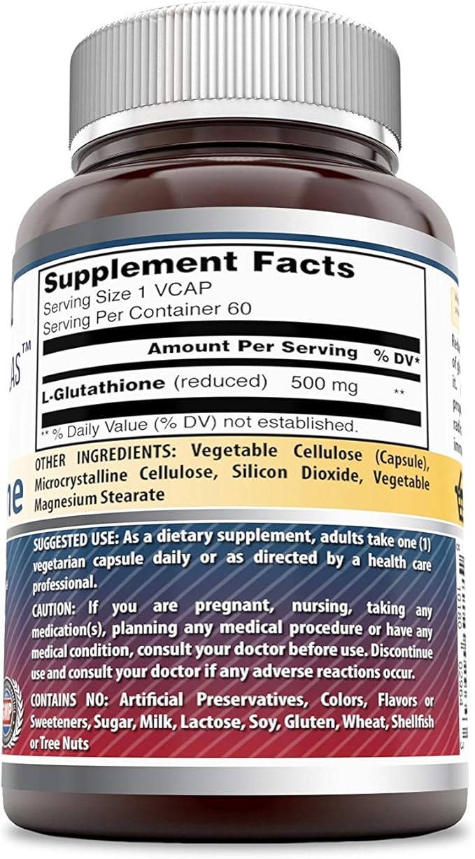 Amazing Formulas Reduced L-Glutathione Supplement | 500 Mg Per Serving | 60 Veggie Capsules | Non-GMO | Gluten Free | Made in USA | (Pack of 3)