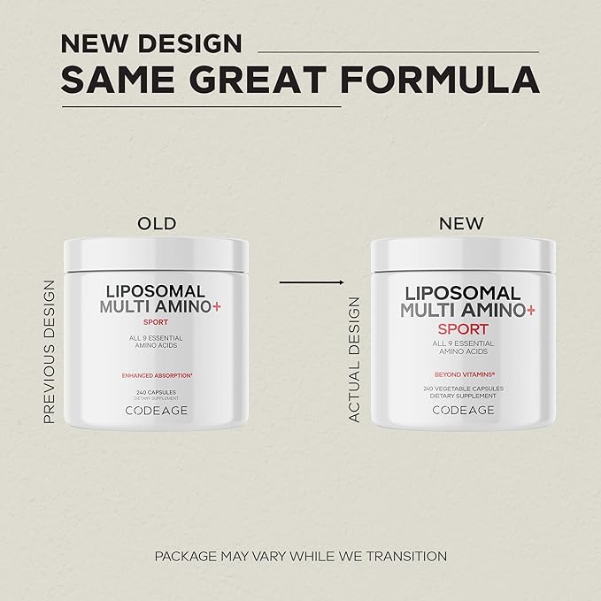 Codeage Multi Amino+ BCAA &amp EAA Supplement All 9 Essential Amino Acids Free-Form Branched-Chain Amino Acid Pills Sport Supplement Pre &amp Post Workout Liposomal Delivery Vegan 240 Capsule