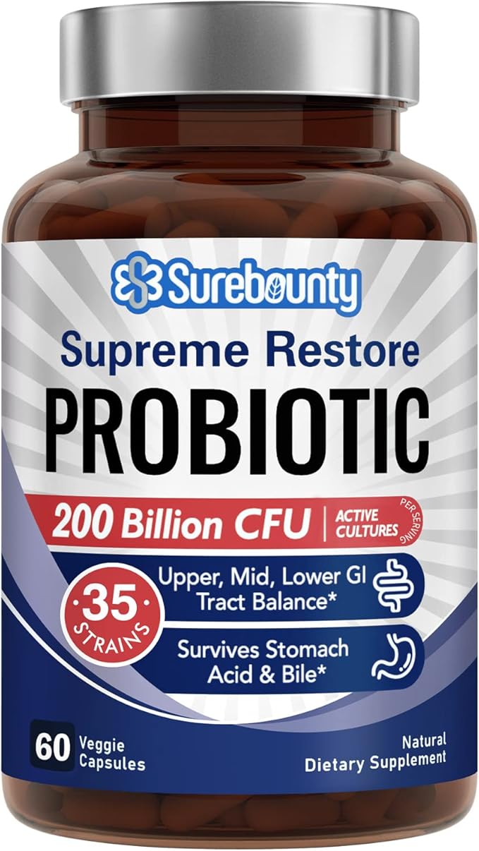 Probiotic for Men &amp Women 200 Billion CFU 35 Strains Prebiotics + Digestive Enzymes Supreme Restore Probiotic Supplement 60 Veggie Capsules