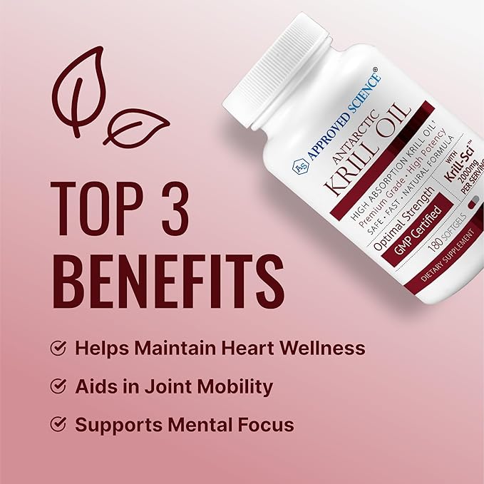 Approved Science Krill Oil - 2000mg Antarctic Krill Oil 650mcg Astaxanthin - 260mg EPA 160mg DHA - 180 Softgels