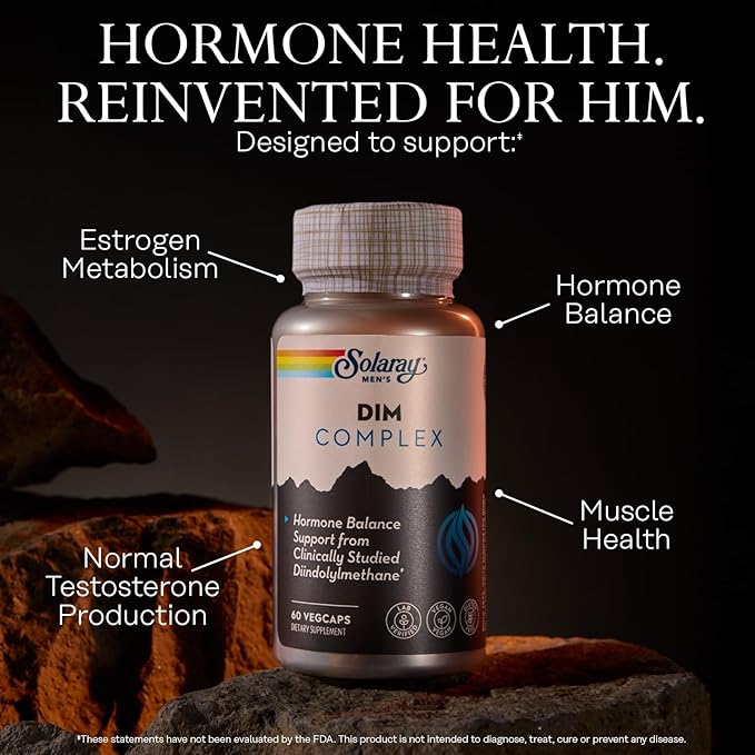 SOLARAY DIM Supplement for Men - Clinically Studied DIM 200mg Supports Hormone Balance - Plus Zinc and Quercetin - Vegan Gluten Free 60 Day Money-Back Guarantee - 30 Servings 60 VegCaps