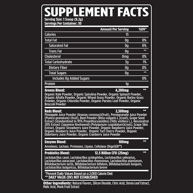 VMI Sports Greens + Reds Advanced Superfood Immunity and Gut Health | Enzymes &amp Probiotics | 30 Servings (Strawberry Kiwi)