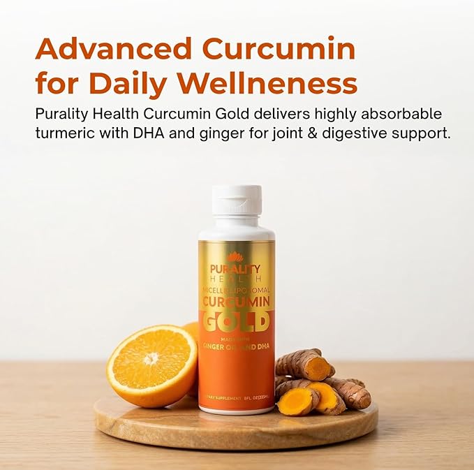 PURALITY HEALTH Curcumin Gold from Turmeric with Ginger Oil &amp DHA Omega-3s Micelle Liposomal Enhanced Absorption Joint Health 15 Day Supply