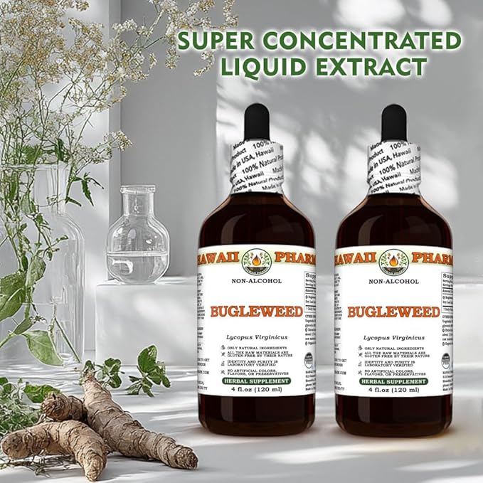 Hawaii Pharm Bugleweed Alcohol-Free Extract Glycerite for Thyroid Balance Eases Premenstrual Discomfort Soothes Breast Tenderness Supports Women's Wellness - 2 fl.oz