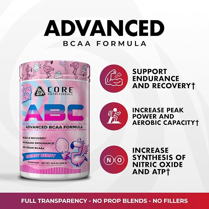 Core Nutritionals ABC Advanced BCAA Supplement | Amino Acid Recovery Blend | with Glutamine Beta Alanine Citrulline Malate | 20 Servings (Fun Sweets Orange Cream)