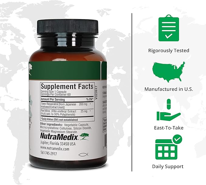 NutraMedix Resveratrol Capsules - Bioavailable Antioxidants Supplement from Red Wine Extract + Grape Skins - 200mg Japanese Knotweed for Immune &amp Cardiovascular Support (60 Capsules)