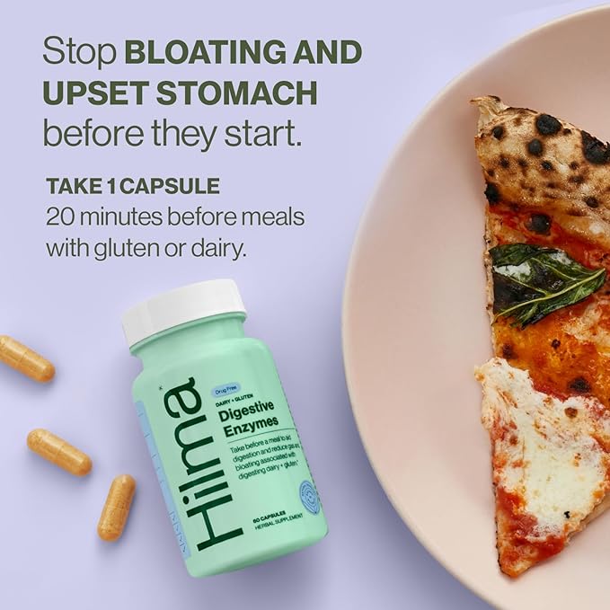 Hilma Digestive Enzymes for Women Bloating Relief with Turmeric Dandelion Root and Gluten Digestive Enzymes Natural Gluten and Dairy Relief Pills 60 Vegan Capsules