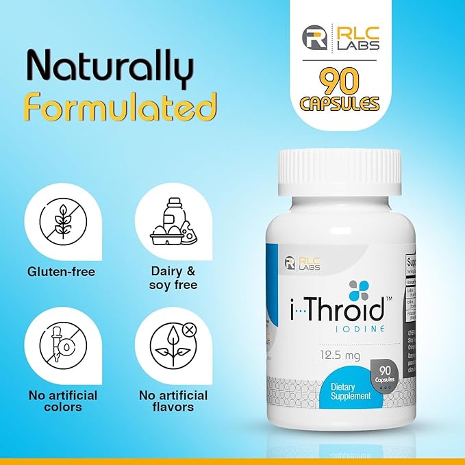RLC Labs i-Throid 12.5 mg - Thyroid Supplements for Hypothyroidism Iodide Supplements for Thyroid Support Healthy Metabolism Thyroid Support for Women and Men - 90 Vegetarian Capsules (Pack of 2)
