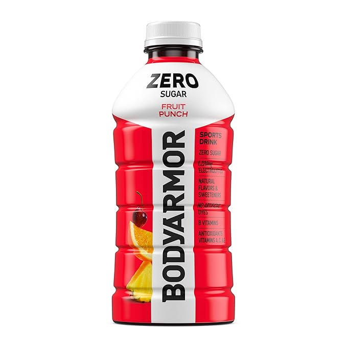 BODYARMOR ZERO Sugar Fruit Punch Sugar Free Sports Drink - Low-Calorie Hydration - Natural Flavors with Potassium Packed Electrolytes Antioxidants and B-vitamins 28 fl oz (Pack of 15)
