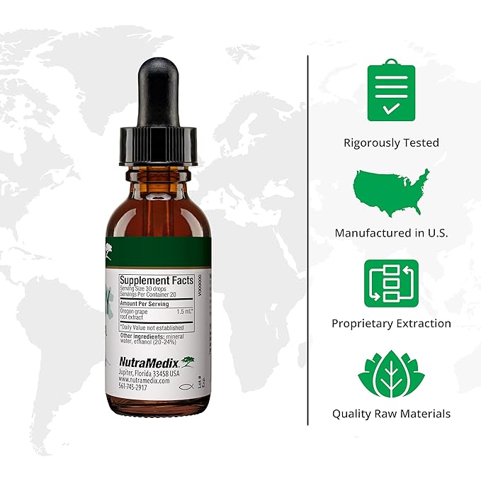 NutraMedix Barberry Immune Support &amp Antioxidants Supplement - Liquid Oregon Grape Root Extract for Gut Health Immunity &amp Microbial Support - Herbal Tinctures for Immune Health (1oz / 30ml)