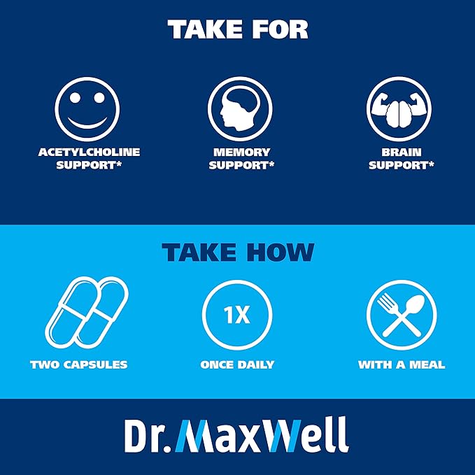 Dr. Maxwell Acetylcholine Alpha GPC Choline 600mg + Bacopa Better Than Each Alone. More Reliable Acetylcholine (Supports Memory &amp Learning) Supplement 60 Capsules
