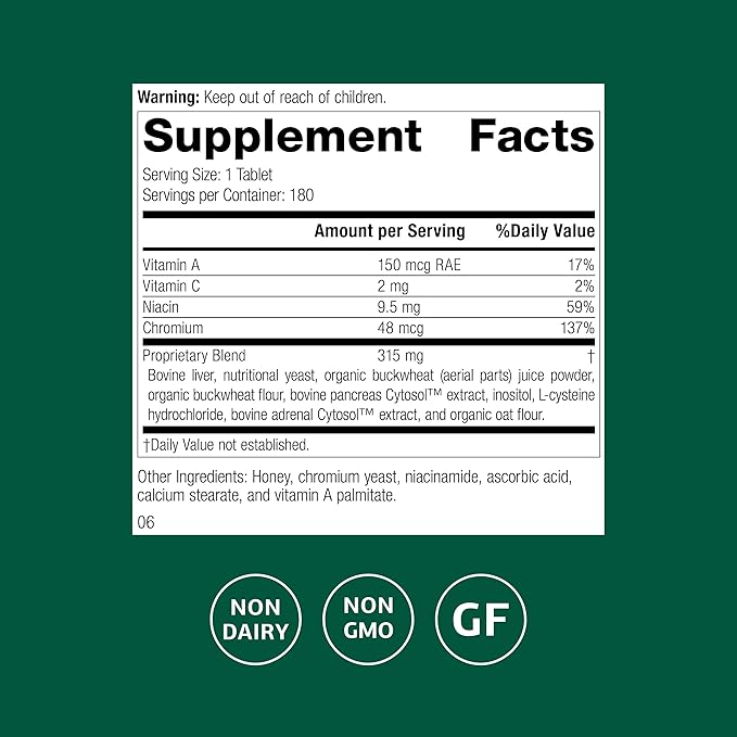 Standard Process Chromium Complex - Supplement for Digestive Health Support - Contains Niacin Chromium &amp Vitamin A - Gluten-Free Non-Dairy &amp Non-Soy - 180 Tablets (180 Servings)