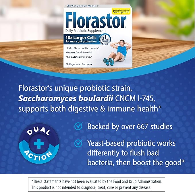 Florastor Probiotics Digestive &amp Immune Health Bundle with 54 &amp 30 Capsules Probiotics for Women &amp Men Helps Flush Out Bad Bacteria &amp Boosts Good with Saccharomyces Boulardii CNCM I-