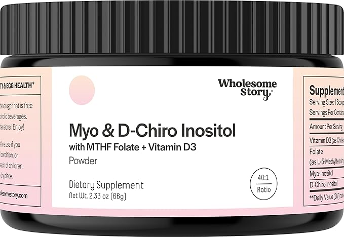 Inositol Supplement Powder with MTHF Folate + Vitamin D3 | Myo-Inositol &amp D-Chiro Inositol | Hormonal Balance &amp Healthy Ovarian Support | Vitamin B8 | Alternative to Inositol Capsules | 30 Ser