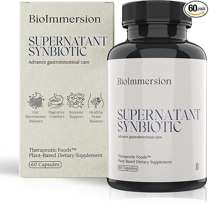 Supernatant Synbiotic - Prebiotic Probiotic Postbiotic - Eases Digestive Discomfort Gut Imbalance &amp Yeast Overgrowth - Immune &amp Microbiome Support for Men and Women - 60 Capsules