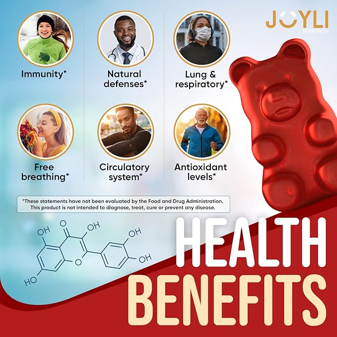 2 Pack - JOYLI Quercetin Gummies with Bromelain Zinc Vitamin C &amp D3 – Sugar-Free Quercetin Supplement for Immune Support &amp Seasonal Wellness – 500mg Quercetin for Kids &amp Adults – 60 Gumm