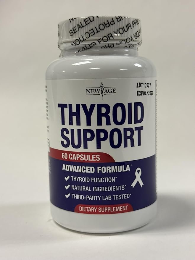 NEW AGE Thyroid Support Supplement for Women &amp Men with Iodine B12 Zinc Selenium Ashwagandha Bladderwrack Turmeric Schisandra - Non-GMO - 180 Count