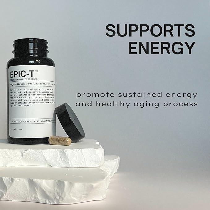 EPIC-T Testosterone Support Supplement for Men | Plant-Based Formula with Testosurge B-Complex B12 Zinc &amp Boron | Vegan Non-GMO Daily Support