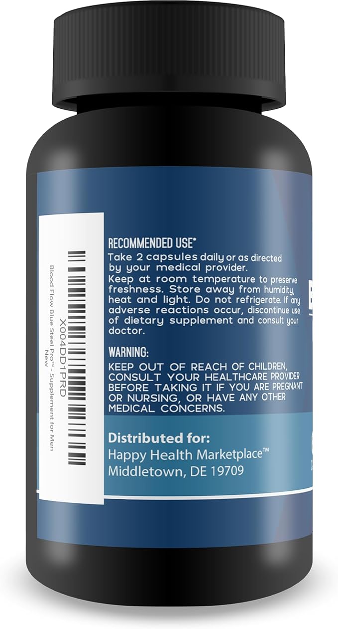 Blood Flow Blue Steel Pro - Our Best Blood Flow Capsules - Healthy Blood Flow Supplement Powder Capsules - Whole Body Blood Flow Support - Blood Circulation Supplements for Men Circulation Support