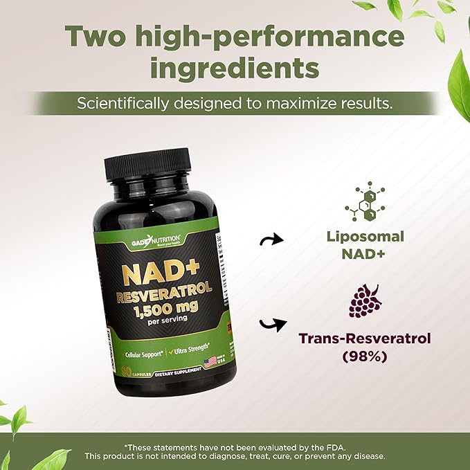 Gade Nutrition NAD Supplement with Resveratrol | Nicotinamide Plus in Capsules Made in USA | Antioxidant Healthy Aging Supplement
