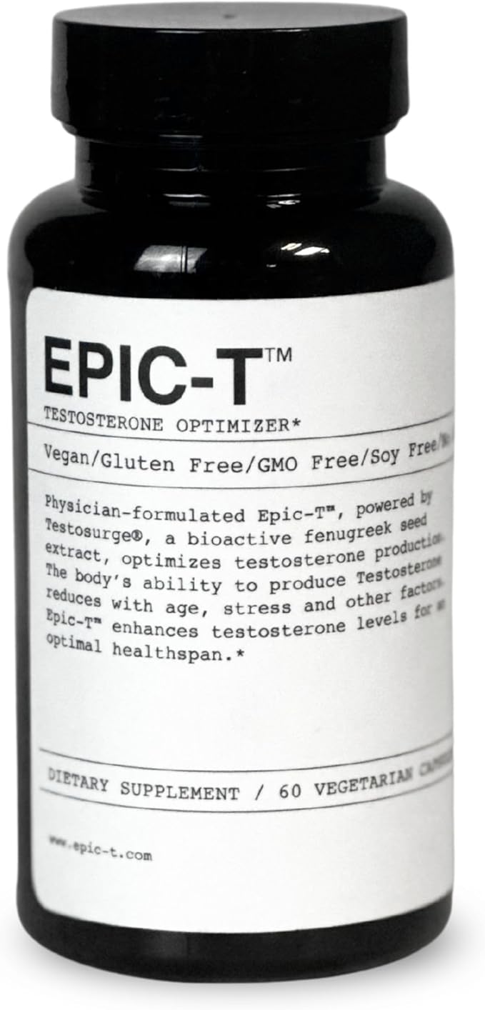 EPIC-T Testosterone Support Supplement for Men | Plant-Based Formula with Testosurge B-Complex B12 Zinc &amp Boron | Vegan Non-GMO Daily Support