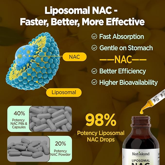 Liposomal Liquid NAC Drops NAC Supplement N-Acetyl Cysteine NAC 600 mg with Milk Thistle &amp Quercetin for Adults &amp Kids Liver &amp Lung Immune &amp Antioxidant Support Skin &amp Cellula