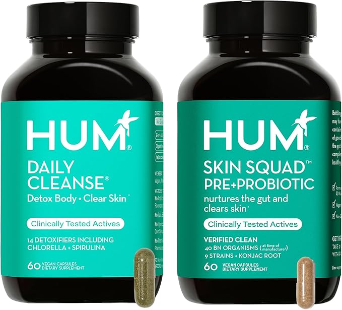 HUM Full Skin Detox Daily Cleanse -Proboitics for Skin Problem Acne Breakouts Includes Organic Algae Detoxifying Herbs