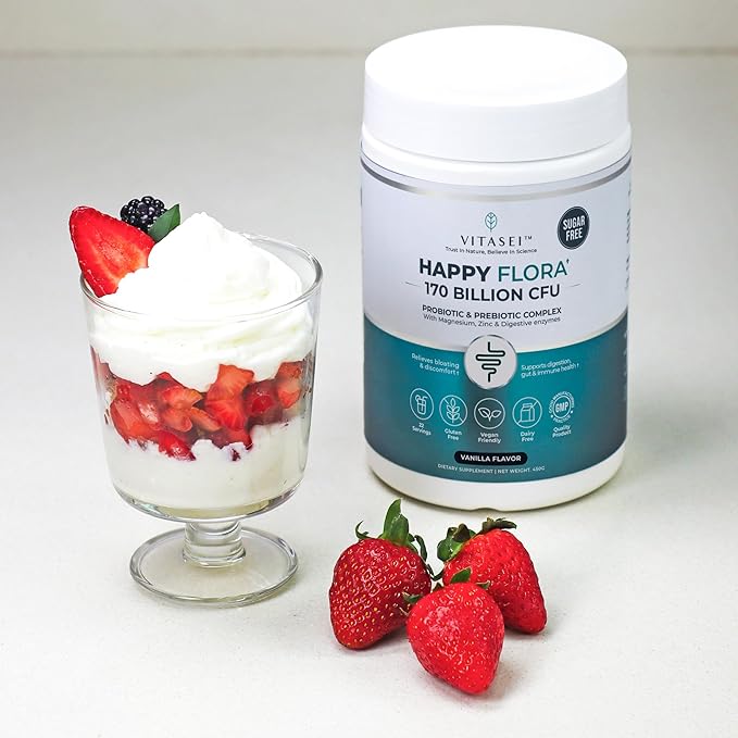 VITASEI Happy Flora Probiotic &amp Prebiotic Complex with Magnesium and Zinc - 16 oz