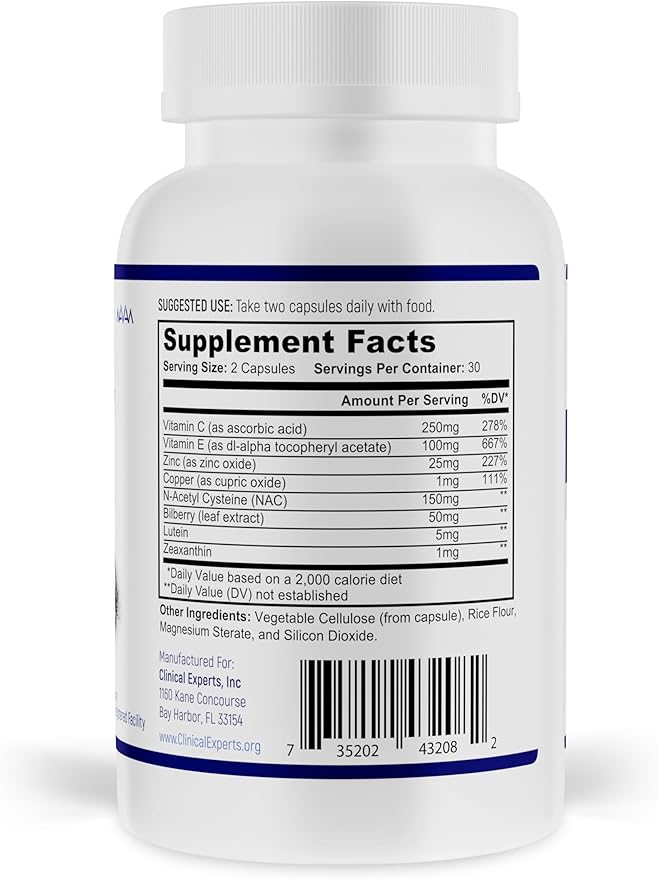 Navan EyeRx Antioxidant AREDS2 Eye Vitamins &amp Minerals Supplement for General Eye Health by Clinical Experts - Lutein Zeaxanthin NAC Bilberry Zinc Vitamin C - Kosher Certified 60 Capsules