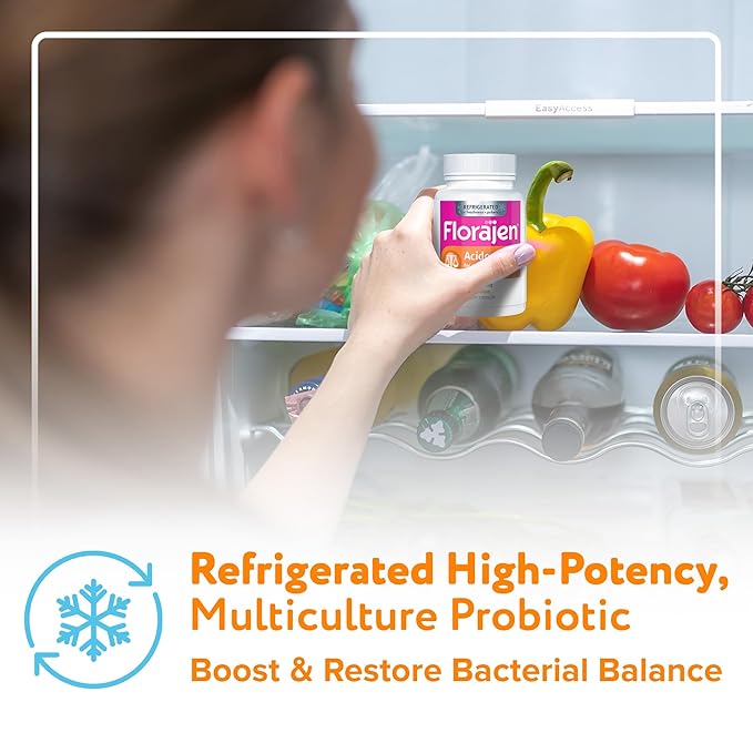Florajen Acidophilus High Potency Refrigerated Supports Overall Health 20 Billion CFUs for Potent Probiotic Benefits Unflavored 60 Count