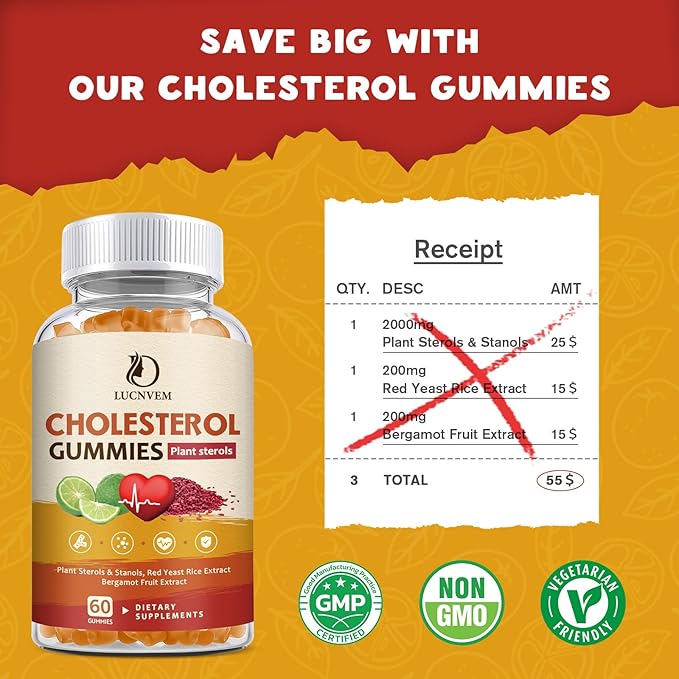 LUCNVEM Cholesterol Supplements Gummies for Cholesterol Healthy Natural Cholesterol Complex for Maintain Healthy Cholesterol Levels Daily Easy Cholesterol Gummies Snacks - 30 Day Supply