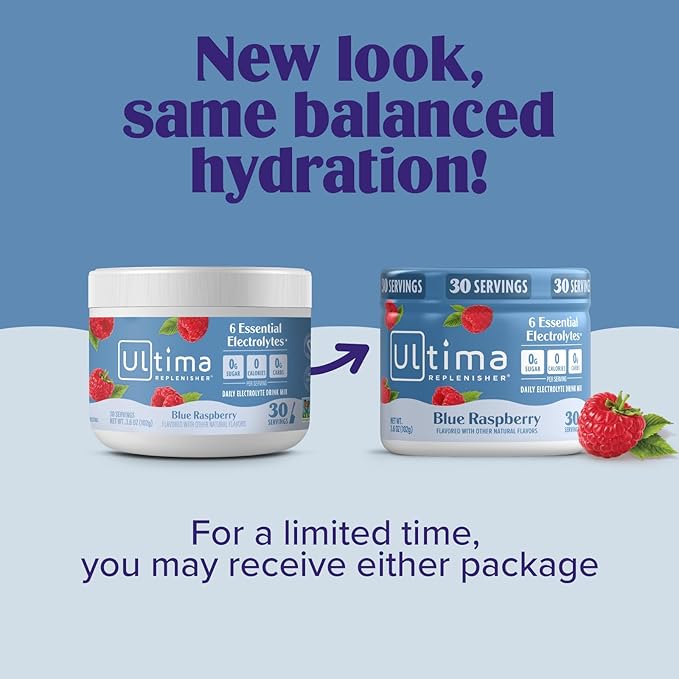 Ultima Replenisher Daily Electrolyte Powder Drink Mix – Sugar Free – Blue Raspberry 30 Servings – Hydration Powder with 6 Electrolytes and Trace Minerals – Keto Friendly Vegan Non-GMO