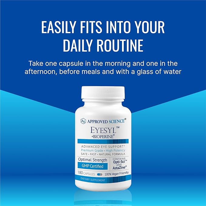Approved Science EyeSyl - Eye Support Supplement - Chromium Picolinate Taurine Lutein Zeaxanthin Bilberry BioPerine - 2 Bottles - 360 Capsules - Made in USA