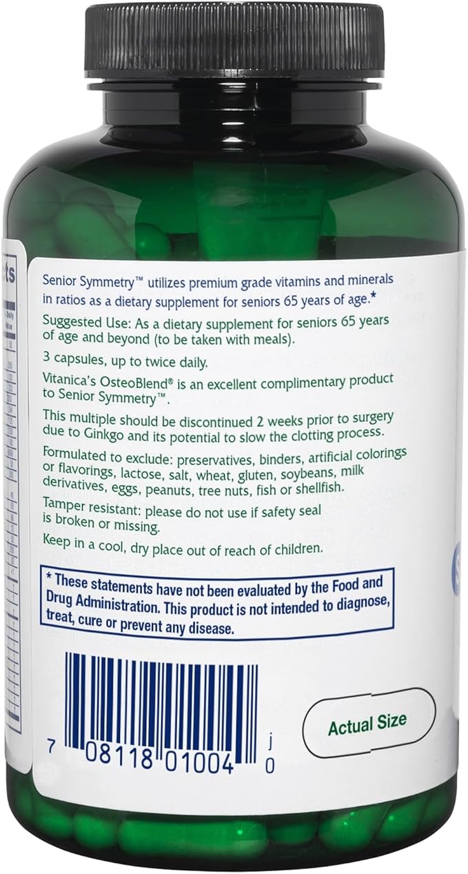 Vitanica Senior Symmetry 65 Years and Up Multivitamins and Minerals Vegan 180 Capsules