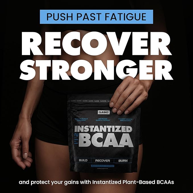 Gains in Bulk BCAA Powder Pre Workout Plant Based Branch Chain Amino Acids Gluten Free Vegan Supplement with Keratin for Endurance &amp Strength During &amp Post Workout Unflavored 90 Servings