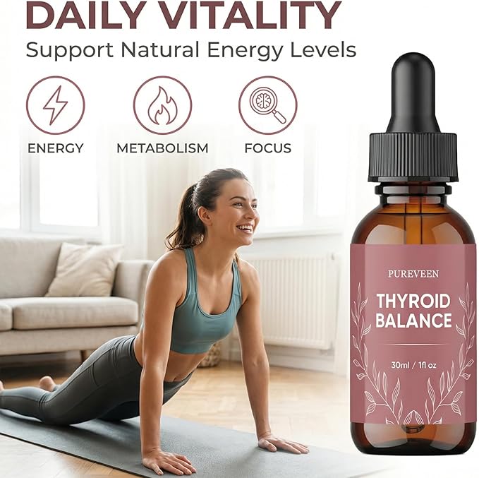 Pureveen Thyroid Support Drops for Men &amp Women Thyroid Support Liquid Drops Promote Liver Metabolism and Relieve Eyes and Facial Discomfort with Milk Thistle Zinc Magnesium &amp Selenium 30ML
