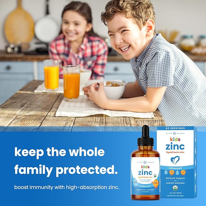 NutraChamps Liquid Zinc Drops for Kids Ionic Zinc Drops Enhanced with Vitamin C for Children Sugar-Free 4 oz Vegan &amp Non-GMO Unflavored 60 Servings 2 Month Supply