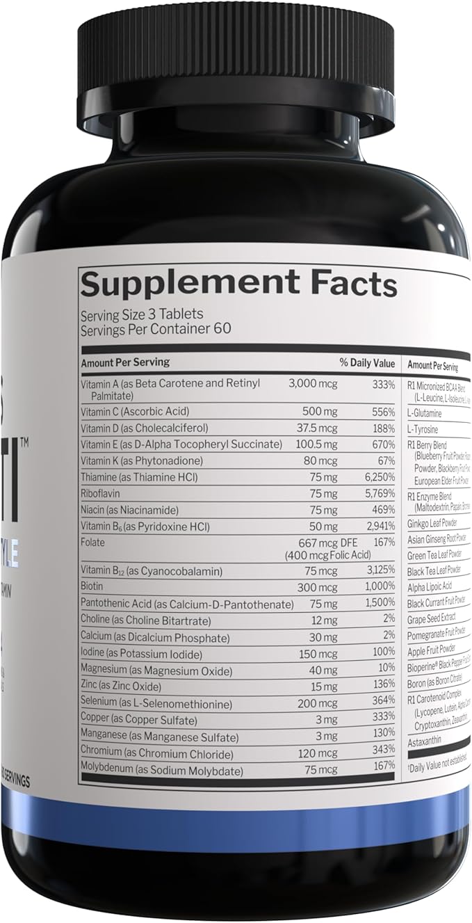 Rule 1 Proteins Men's Daily Multi Vitamins Essential Minerals Superfoods Digestive Enzymes Amino Acids and Antioxidants for Active Lifestyles and Wellness Support (180 Tablets 60 Day Supply)