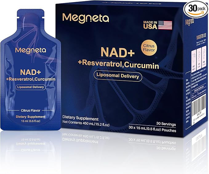 Liposomal NAD+ Supplement with Resveratrol Anti-Aging Energy Boost &amp Cellular Health Support 15.2 fl. oz NAD Liquid for Men &amp Women (30 Pouch)
