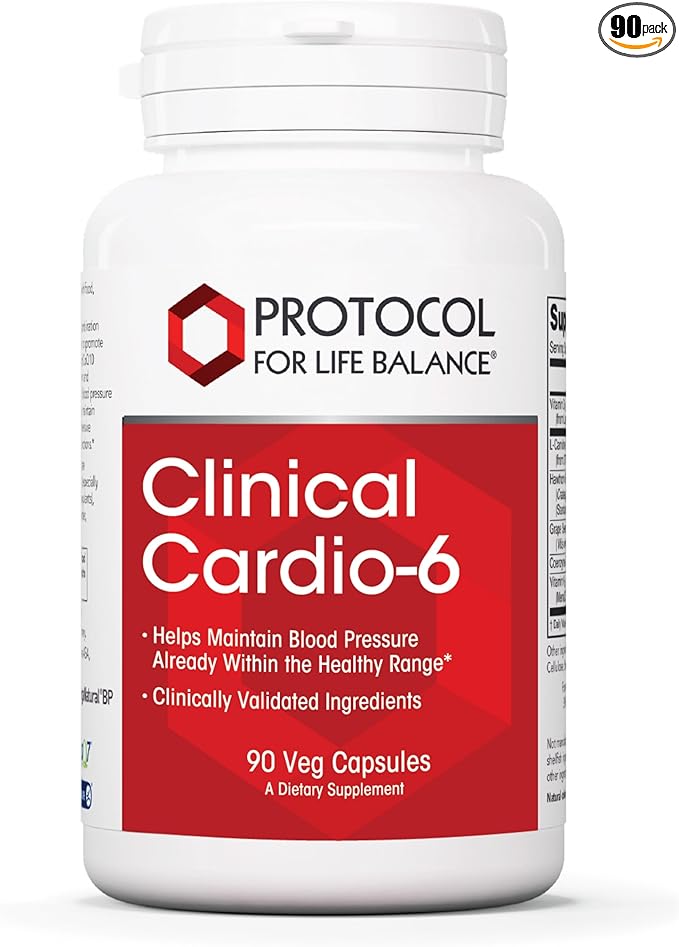 PROTOCOL FOR LIFE BALANCE Clinical Cardio-6 - Support Heart Health &amp Blood Pressure Already Within a Normal Range - with L-Carnitine Hawthorn Grape Seed Extract - Soy &amp Dairy Free - 90 Veg C