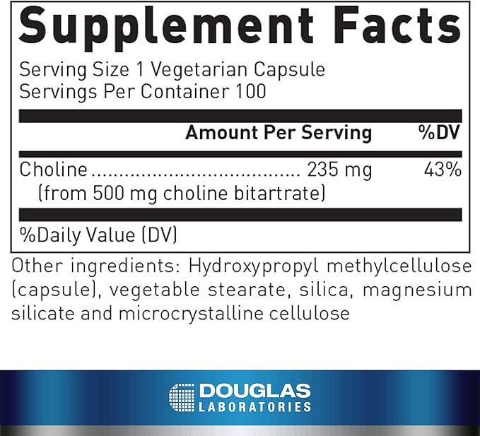 Douglas Laboratories Choline Bitartrate | Supplement to Support Liver Neurological and Heart Health Mental Focus and Nervous System* | 100 Capsules