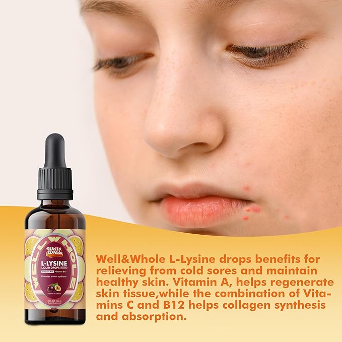 L-Lysine Supplement Liquid Drops | L-Lysine 1000mg Tincture with Vitamin A C and B12 for Adults &amp Kids | Immune Support Skin &amp Lips Health Collagen Synthesis | Non-GMO Vegan 4 Fl Oz (120
