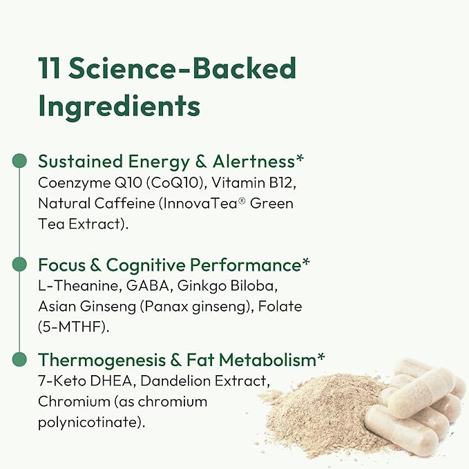 Daily Boost for Women &amp Men 3-in-1 Metabolism Focus &amp Steady Energy Support | 7-Keto DHEA Green Tea Caffeine CoQ10 &amp Ginseng | 90 Capsules