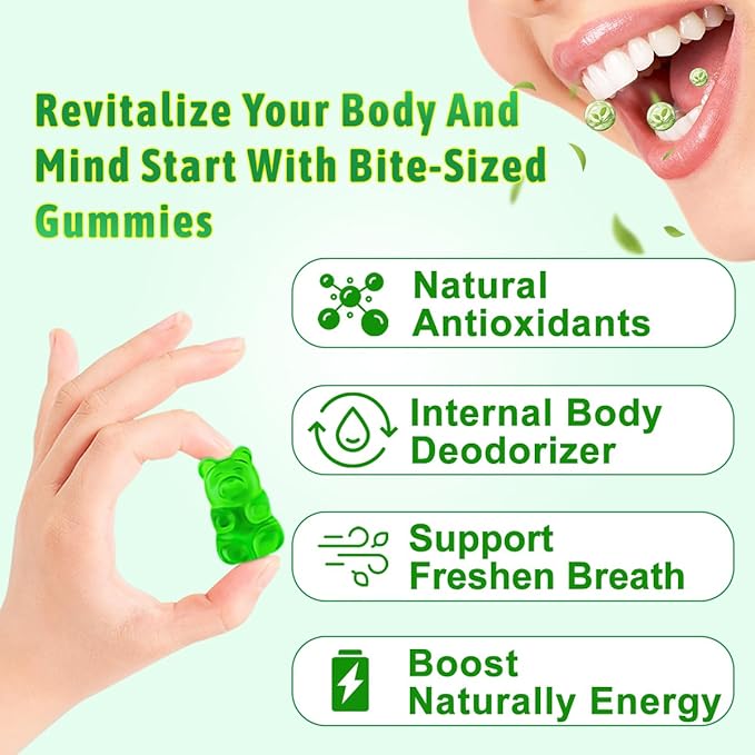 Chlorophyll Gummies - Super Green 13 in 1 with Ashwagandha Vitamin C Zinc &amp Copper for Body Odor Skin Energy Immune Support Deodorant for Women - 120 Count
