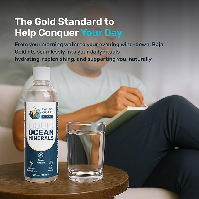 Baja Gold Liquid Trace Mineral Drops – Pure Ocean-Based Minerals for Water &amp Food | Unrefined Electrolytes for Balanced Taste | Mineral-Rich Saline Solution &amp Oral Cleanse | 12 fl oz 90-Day S