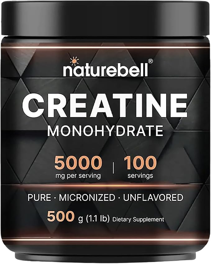 NatureBell Creatine Monohydrate Powder - 500g - Micronized Powder - Delivers 5000mg Creatine Per Serving - Pre-Workout or Post-Workout Support* - Vegan &amp Keto Friendly - Unflavored